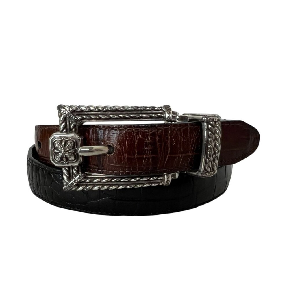 Brighton Vintage 44100 Reversible Black Brown Leather Skinny Belt Size M 30